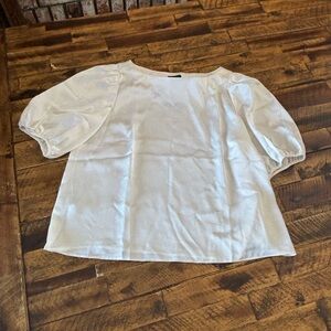 Ann Taylor Cream Blouse with Puff Sleeves